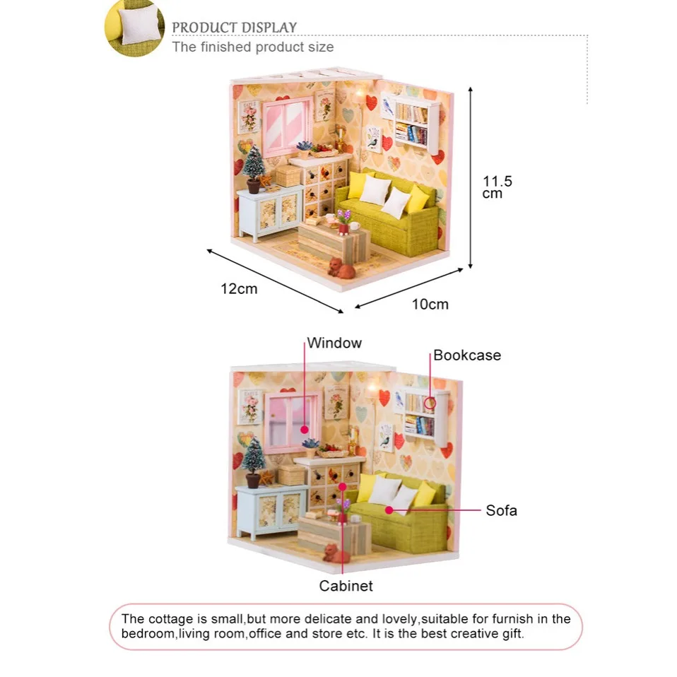 miniature house with light kast cat doll accessories diy mini wooden dollhouse tiny child doll house toy oyuncak bebek evi