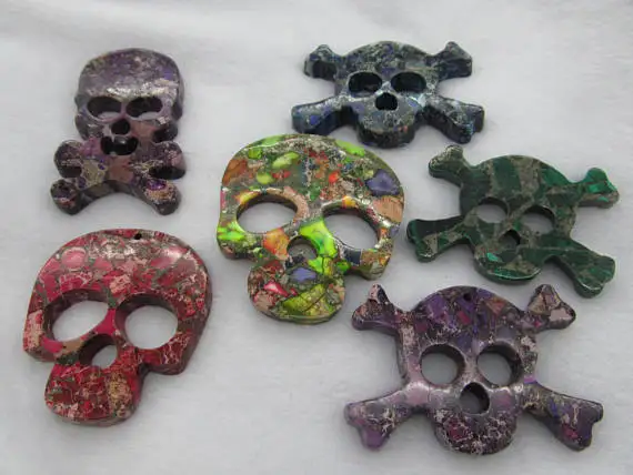 

lager 6pcs malaquita beads skull skeleton Imperial Jasper Gemstone Focal Pendant Loose beads 40-70mm
