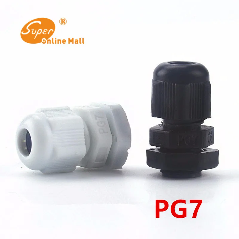 

50pcs/lot White/Black PG7 Nylon cable gland Wiring Accessories cable connector waterproof