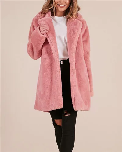 Pink Новое зимнее женское длинное меховое пальто размера плюс, повседневная верхняя одежда, толстое теплое меховое пальто, женское свободное мягкое пальто из искусственного кроличьего меха - Цвет: Pink
