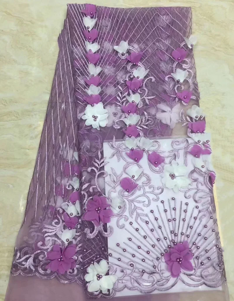 (5yards/pc) High quality African tulle lace 3D flowers appliqued French fabric with lots of beads for party dress FLC919 | Дом и сад