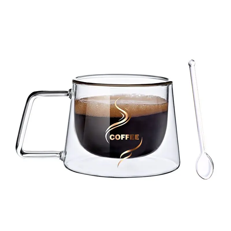 Cup and spoon 200ml Модная Высококачественная кружка с двойными стенками, офисные кружки, термоизоляционная двойная кофейная кружка, кофейная чашка, посуда для напитков - Цвет: Cup and spoon 200ml
