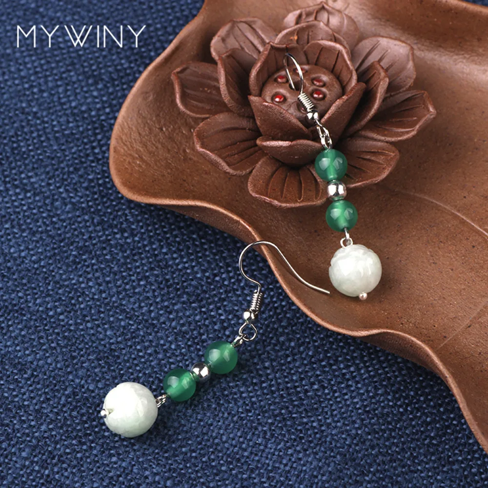MYWINY Винтажные серьги с зеленым камнем для женщин очаровательные висячие