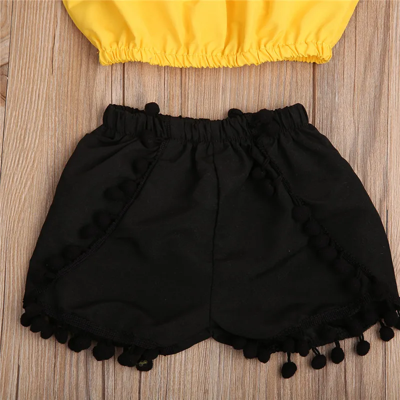 Детская летняя одежда для маленьких девочек пуловер с открытыми плечами топ без