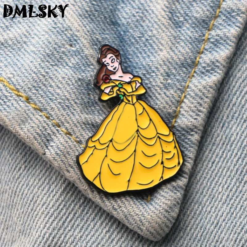 DMLSKY Красавица и Чудовище мультфильм женщины девушка Эмаль Булавка значок для рюкзака броши одежда галстук булавка воротник булавки ювелирные изделия M3228