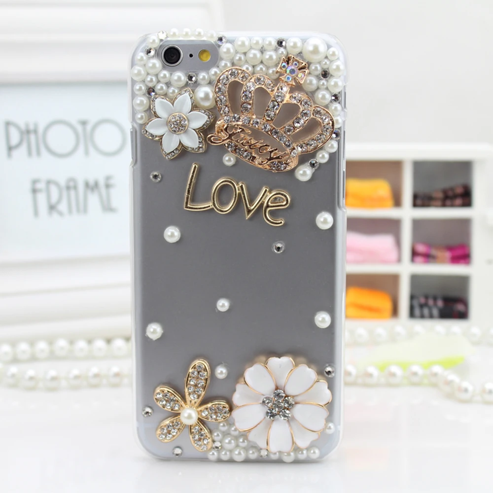 Diamond TPU + PC Акриловые Кристалл Rhinestone Цветок DIY ручной работы модные блестящие 3D
