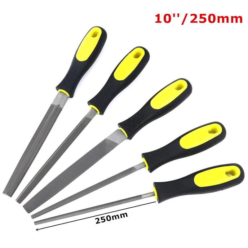 10 Inch 5 шт. набор металлических напильников 6 ''/8''/10 ''плоские/треугольные/круглые/квадратные/полукруглые стальные напильники для рукоделия Деревообрабатывающие инструменты - Цвет: 10 Inch