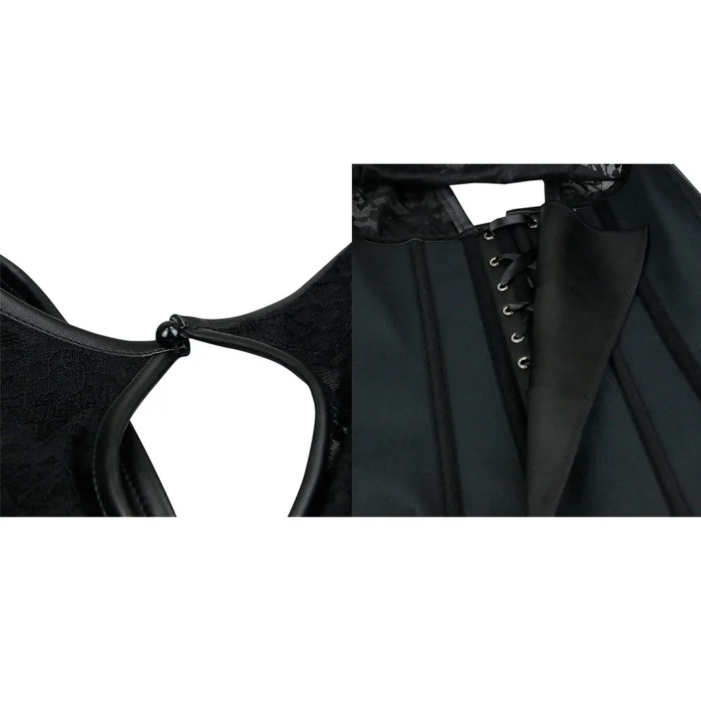 

Sladuo Black See Through Floral Lace & Leather Overbust Corsets And Bustierts Steel Bone Bodyshaper Waist trainer Vest Corset