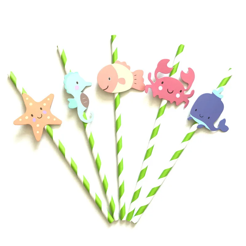 

5 PCS/ Kit Infauna Style Paper Straws Disposable Straws Drinking Straws Props for Photography Pipette Party Decoration