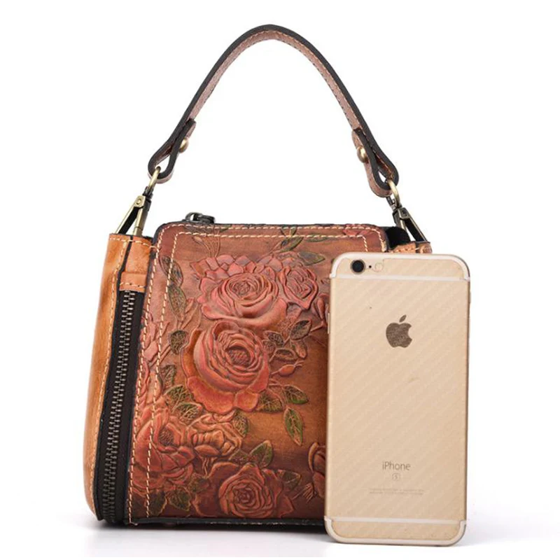 Винтаж модные из натуральной кожи Для женщин сумки кожа коровы Crossbody ручной embosed
