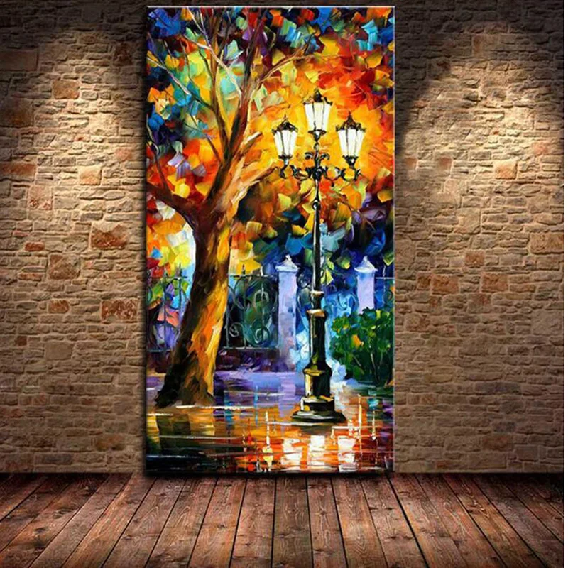 Дешевая современная абстрактная картина маслом дождь дерево дорога палитра