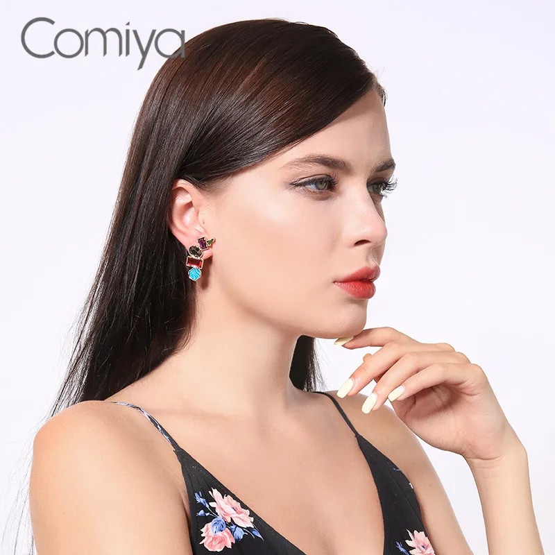 Брендовые серьги гвоздики Comiya разноцветные Украшения из горного хрусталя онлайн