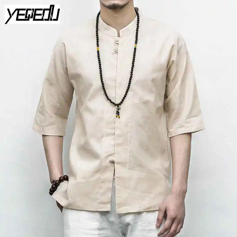 #2750 льняные рубашки мужские джемпер с воротником-стойкой Большие размеры Мужская