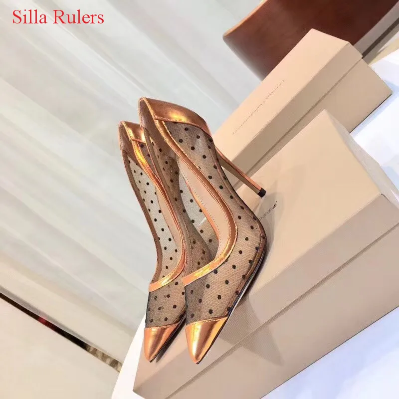2018 New Sexy Lace Mesh Leather Patch Women Pumps High Heels Rose Gold Gladiator Sandals Wedding Shoes Woman Zapatos Mujer | Обувь