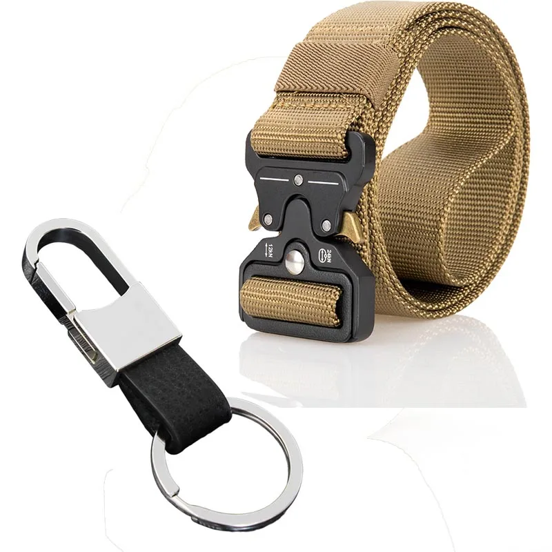 004 khaki key Открытый тактический ремень военный армейский поясной ремень Нейлон сверхмощный Cinturon Tactico металлическая Автоматическая пряжка Охотничьи аксессуары - Цвет: 004 khaki key