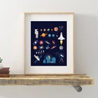 Постер для исследований космоса, Настенная картина для мальчиков, печать на холсте, астрономический декор, астронавт, иллюстрация, настенные украшения