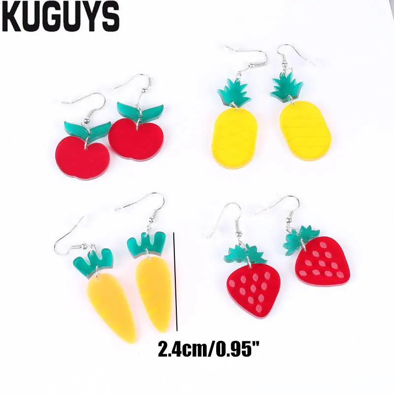 KUGUYS Fashion Jewelry Cute Carrot Earrings for Womens Pendientes Clear Acrylic Food Drop Earring Oorbellen Brincos Accessories | Украшения