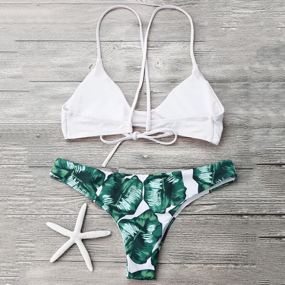 ZAFUL купальники Cami Bralette пальмовый лист бикини набор купальный костюм Спагетти