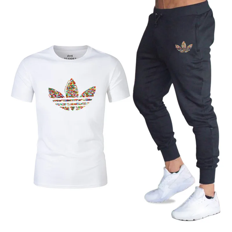 Summer hot running suit T-shirt + pants two-piece casual sportswear men 2019 gym fitness trousers male | Мужская одежда