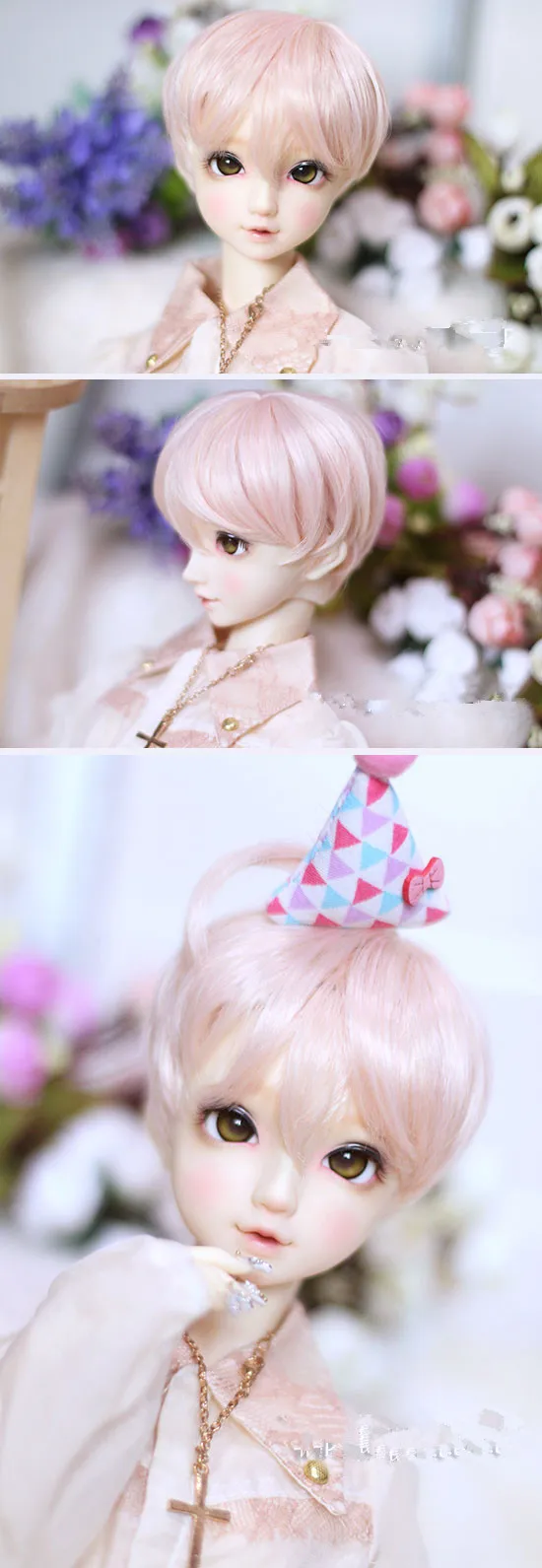 1/3 1/8 BJD SD DD парики для кукол, розовые короткие волосы, натуральные Мягкие Парики, высокотемпературные кукольные аксессуары