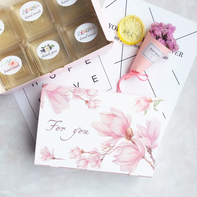 

21*14*5cm 10pcs elegant flower pink theme Cookie Gift Paper Box Macaron Chocolate Snacks Sweet Candy Packaging Storage Boxes