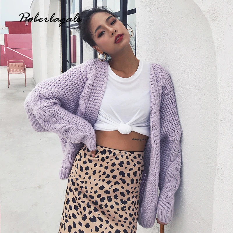 Autumn Winter coat sweater cardigan Wild thick stick needle twist loose knitted lazy women's jacket |