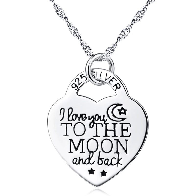 

925 Sterling Silver Choker I Love You To The Moon And Back Pendant Fine Jewelry Women Heart Charm Necklace