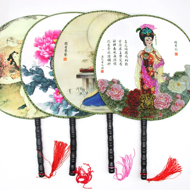 

Double-sided Chinese Style Fan Literature Art Retro-vintage Wooden Palace Round Female waaiers Hand Fan eventail a main White