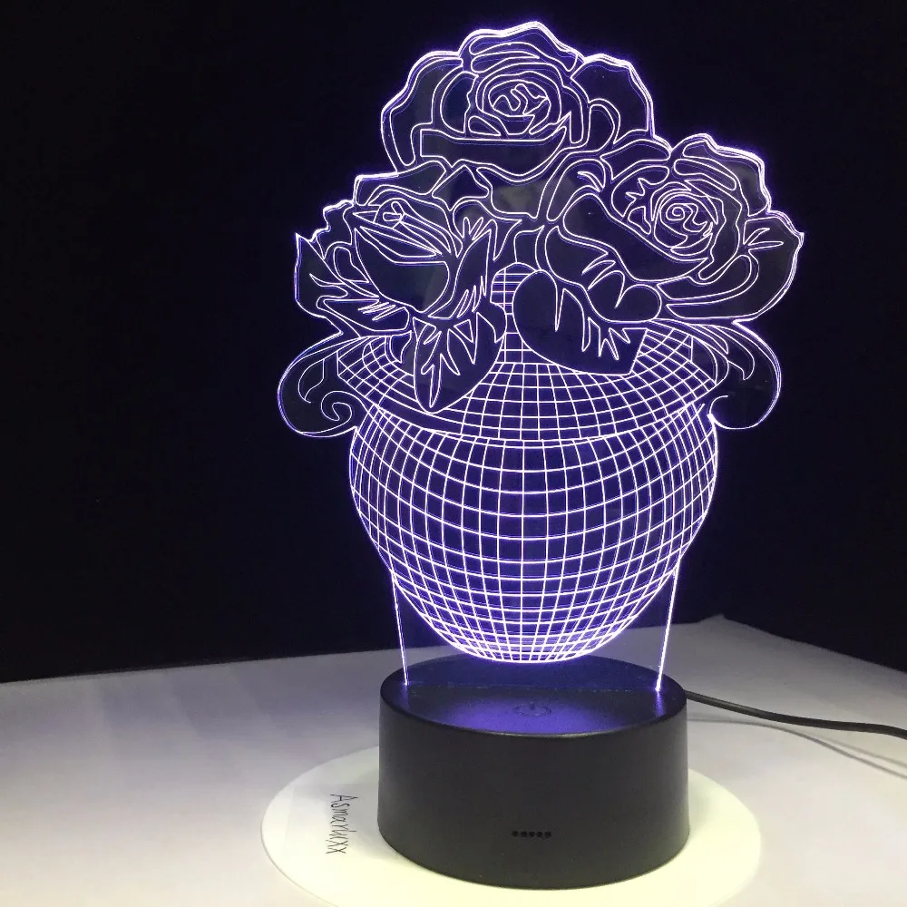 Розы Корзина 3d лампе Touch Сенсор USB светодиодный ночники любовь Батарея батарейках