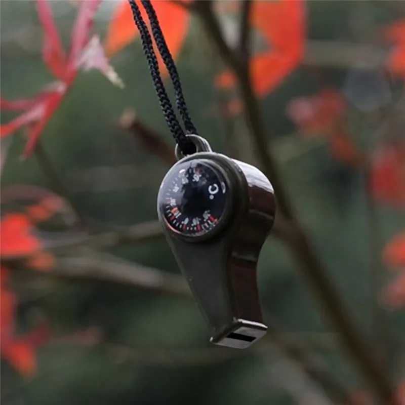 

3in1 Nylon Sling Emergency SOS Gear Whistle Compass Thermometer for Camping Hike