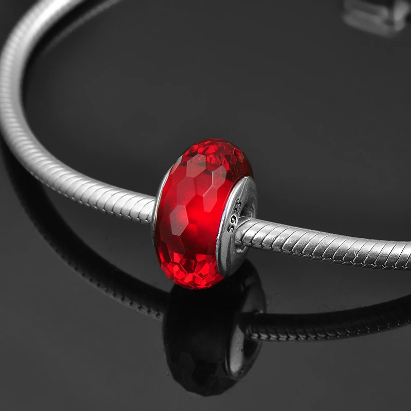 New 100% real 925 Sterling Silver bright red round fine Murano Glass Bead Fit Original europeu Charms Bracelet Jewelry making | Украшения и