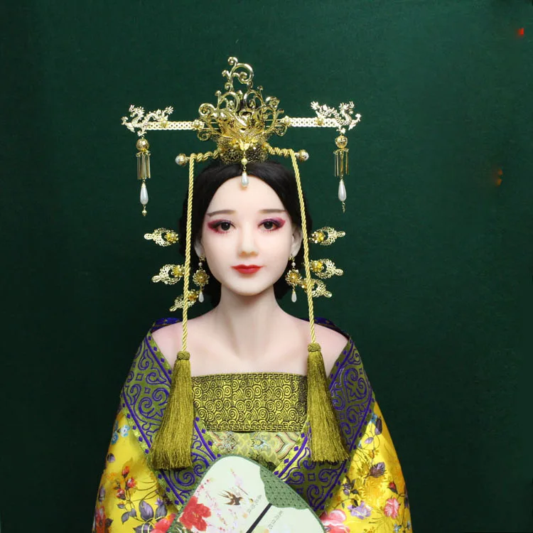 A199 Thread Tassel Hair Accessory Set Dragon Phoenix Vintage Sticks Tang Dynasty Princess Tiara Crown Piece |