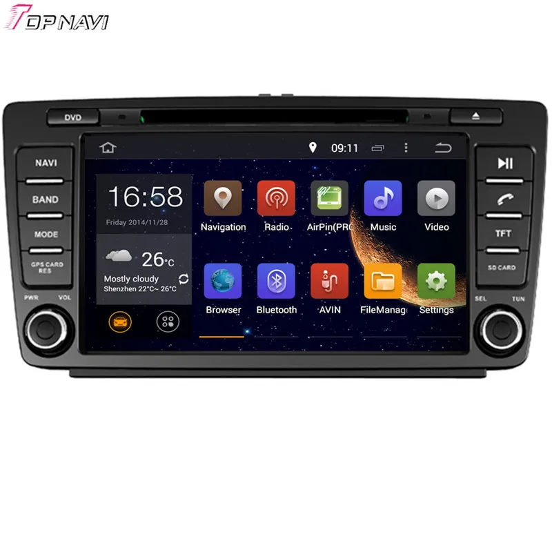 Topnavi 8 ''четырехъядерный Android 6 0 Автомобильный DVD-плеер для SKODA OCTAVIA 2005-2008/2013- 16 Гб