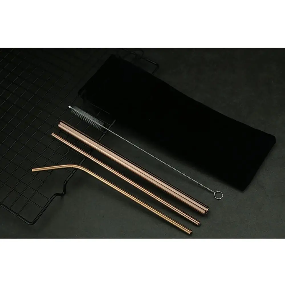 RG 5pcs Drinking Straw Stainless Steel Metal Straw with 1 Cleaner Brush Drinkware Accessories For Drinks Milk Tea Coffee - Color: RG