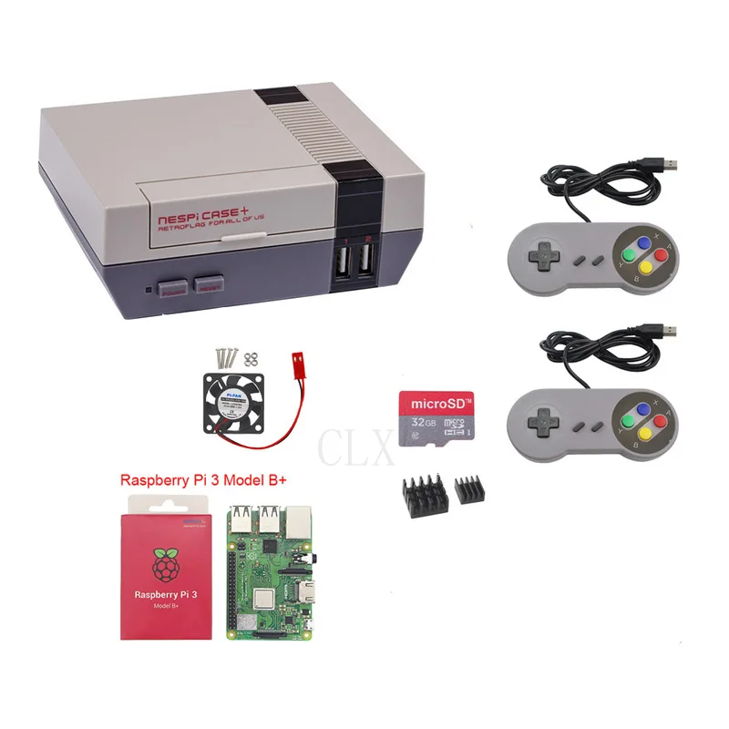 Raspberry Pi 3Bplus + чехол для NESPi коробка ретрофлага 32 ГБ вентилятор источник питания