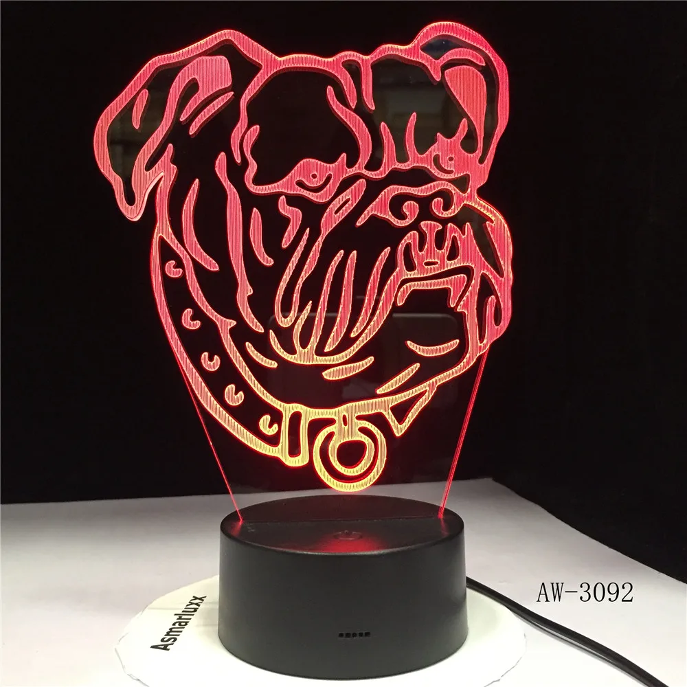 3D Illuision собака лампа с бультерьером светодиодный Ночной светильник творческий