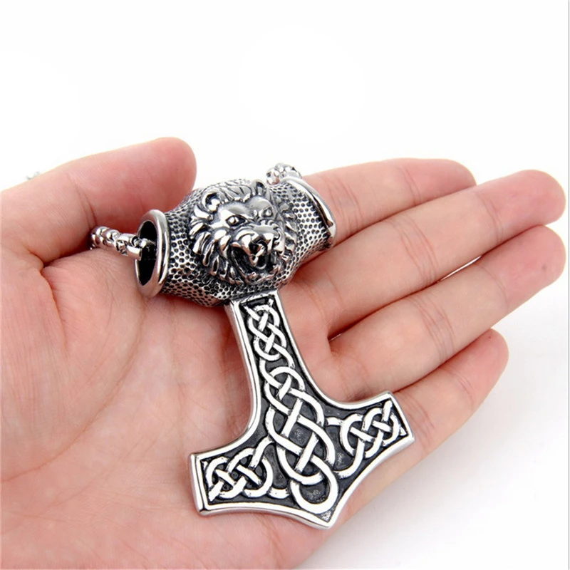 Мужской серебряный кулон король льва Тора Молот норвежский Magick Mjolnir ожерелье из