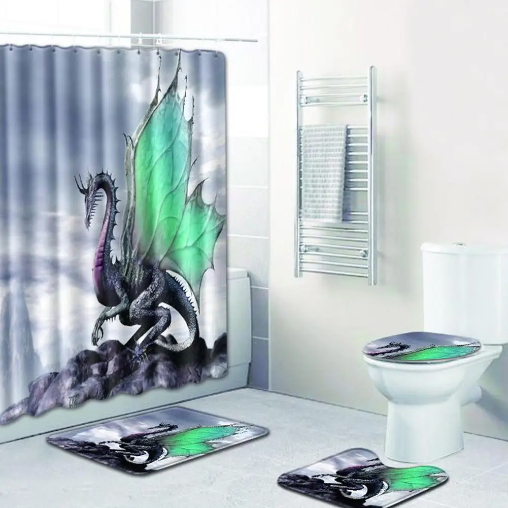MeterMall 4pcs/set Anime Toilet Polyester Cover Mat Non Slip Floor Set Bathroom Shower Curtain Bath Suits | Дом и сад