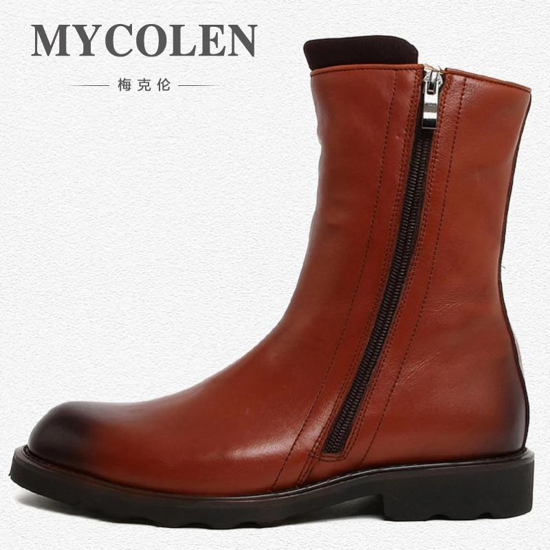 MYCOLEN/Брендовые мужские ботильоны высокого качества из яловичного спилка на