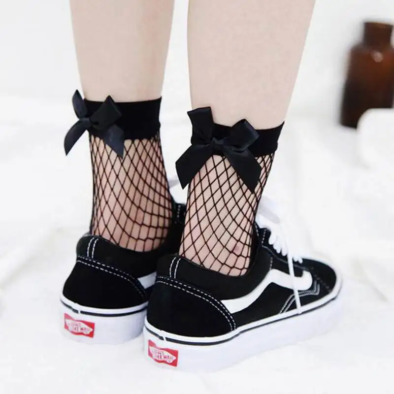 Женские ажурные носки Harajuku Goth Punk сексуальные в сетку с бантиком 2017|fishnet socks|socks