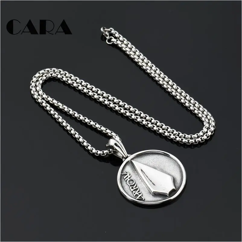 

New 316L Stainless steel top quality ARROW round plated pendant necklace mens punk hip hop necklace drop shipping CAGF0413