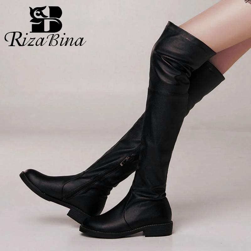 RizaBina/женские Сапоги выше колена зимняя женская обувь на меху модные теплые