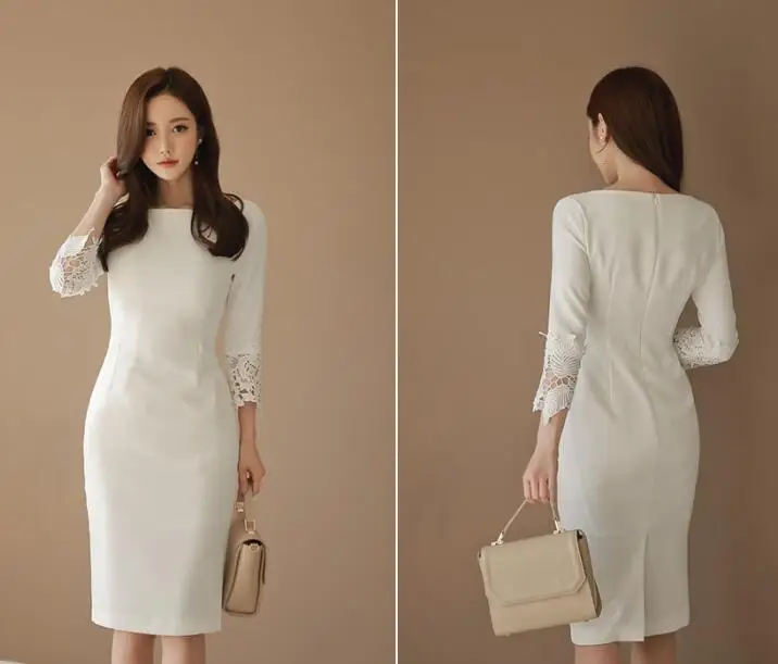 

2019 Spring Summer Pencil Dress For Women Elegant Vintage Office Lady Bodycon Slim Retro Lace Business Work Formal Wear Dresses