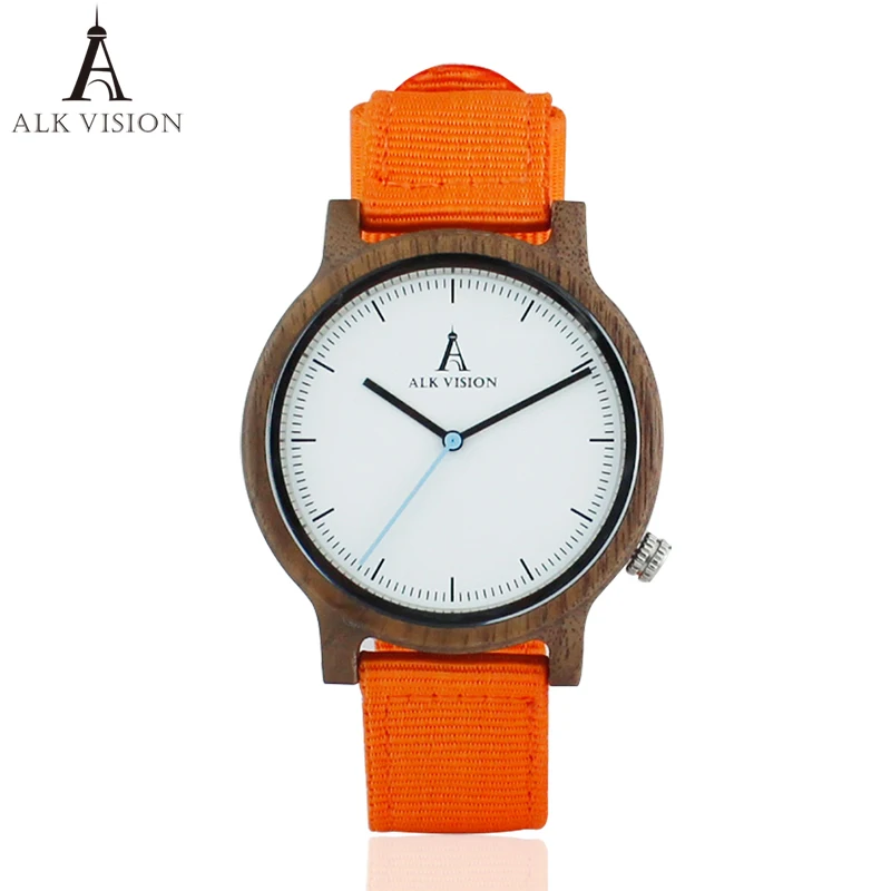 ALK мужские деревянные часы с ореховым покрытием новая мода 2018 Холщовый ремешок