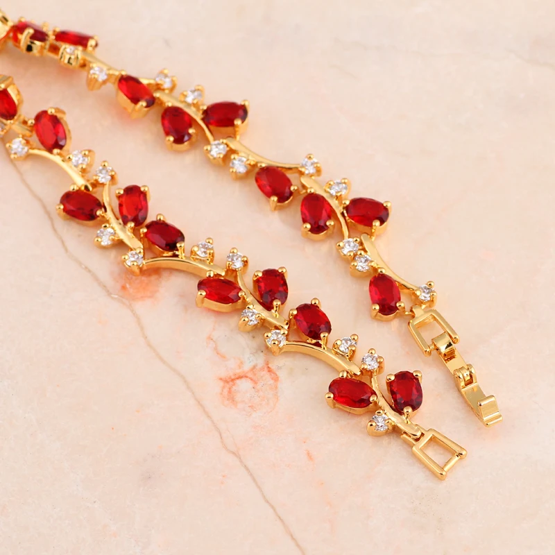 Браслеты с красным цирконием золотого цвета элегантные без никеля и свинца