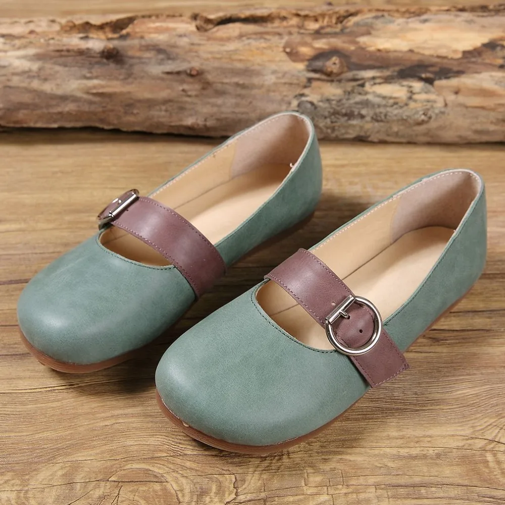 Балетки из натуральной кожи в стиле ретро на плоской подошве с пряжкой ремешке