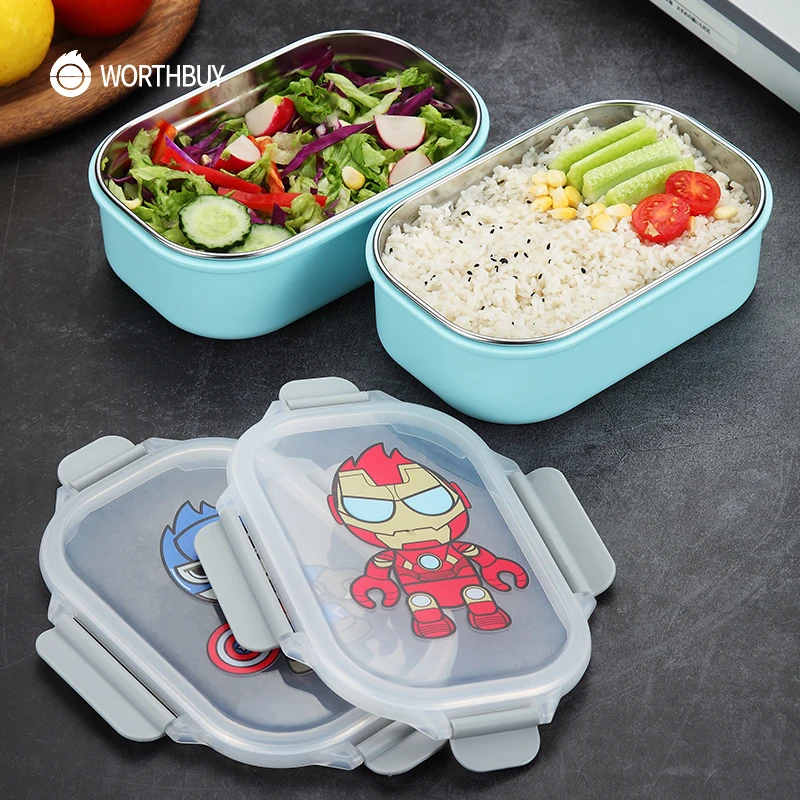WORTHBUY милый мультяшный детский контейнер Bento из нержавеющей стали 304, контейнер для еды, японская микроволновая печь, Ланч-бокс, герметичная коробка для еды