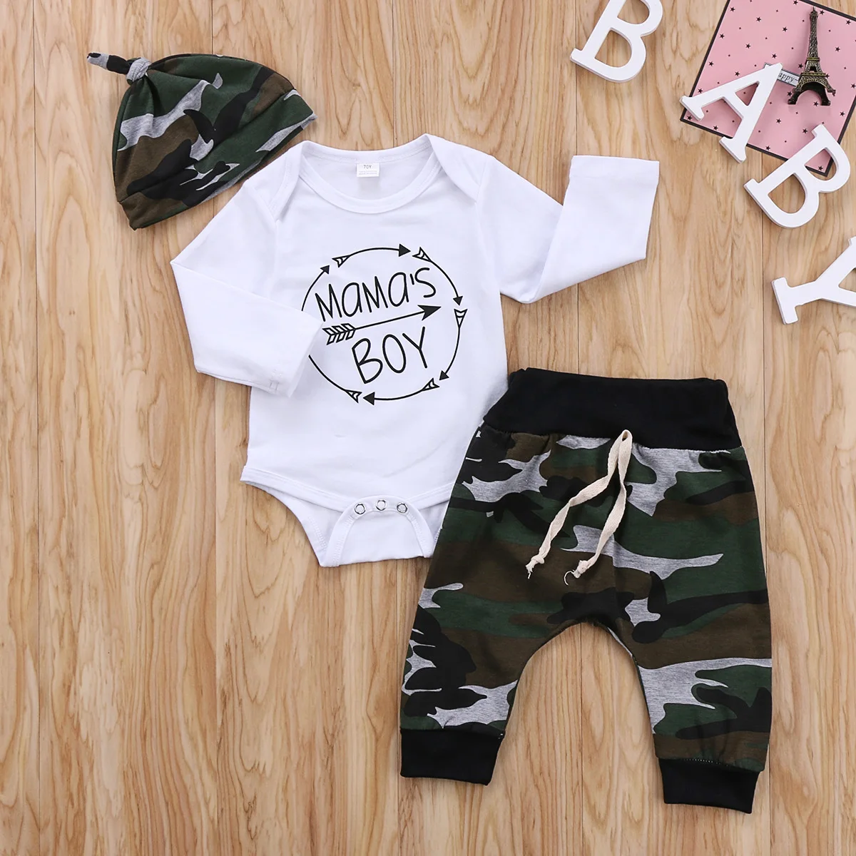 Mama's Boy Newborn Infant Baby Boys Romper Top Pants Hat 3Pcs Outfit Set Clothes 2017 New Arrival |