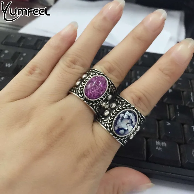 Yumfeel Новый тибетский серебряный позолоченный в стиле панк Винтаж & кольца Бохо 4
