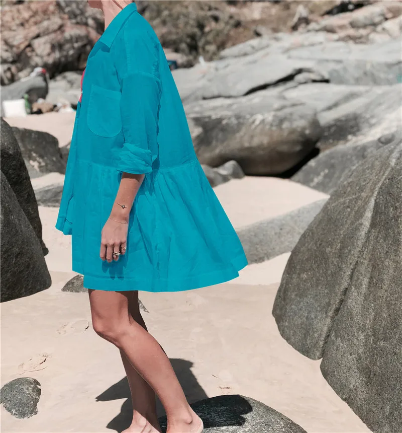 Пляжное платье Saida de Praia, хлопковое пляжное покрывало, кафтан, Пляжное парео, кружевное бикини, накидка, купальник, накидка# Q662